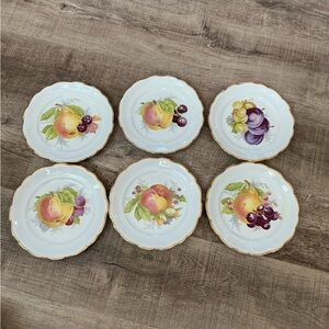 Johann Haviland fruit plates Bavaria, Germany Set Of 6 Gold Trim Scallop